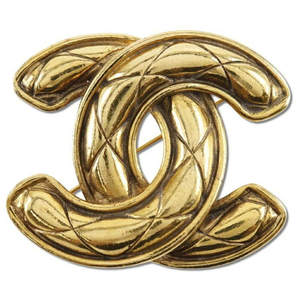 CHANEL Authentic Gold Logo Brooch